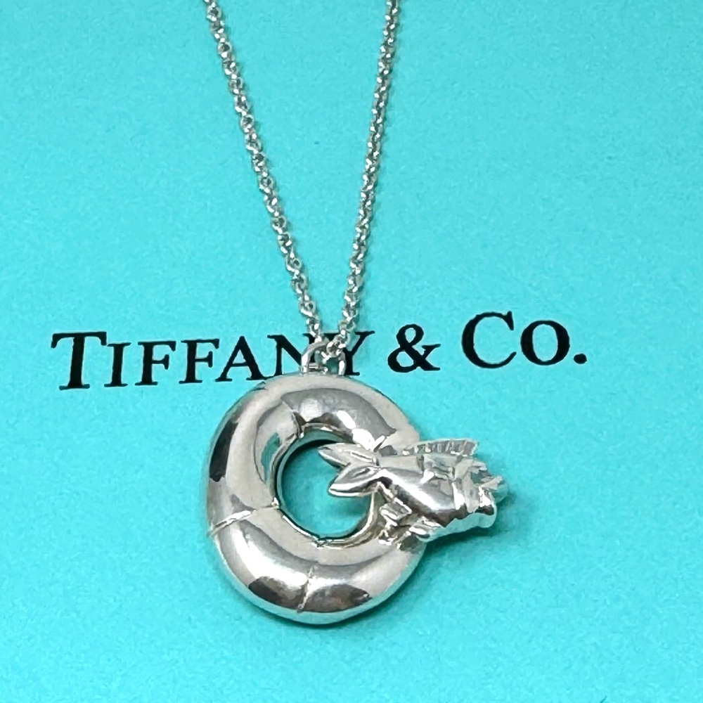 Authentic Tiffany & Co. Fish Swim Ring Float Pendant Necklace.